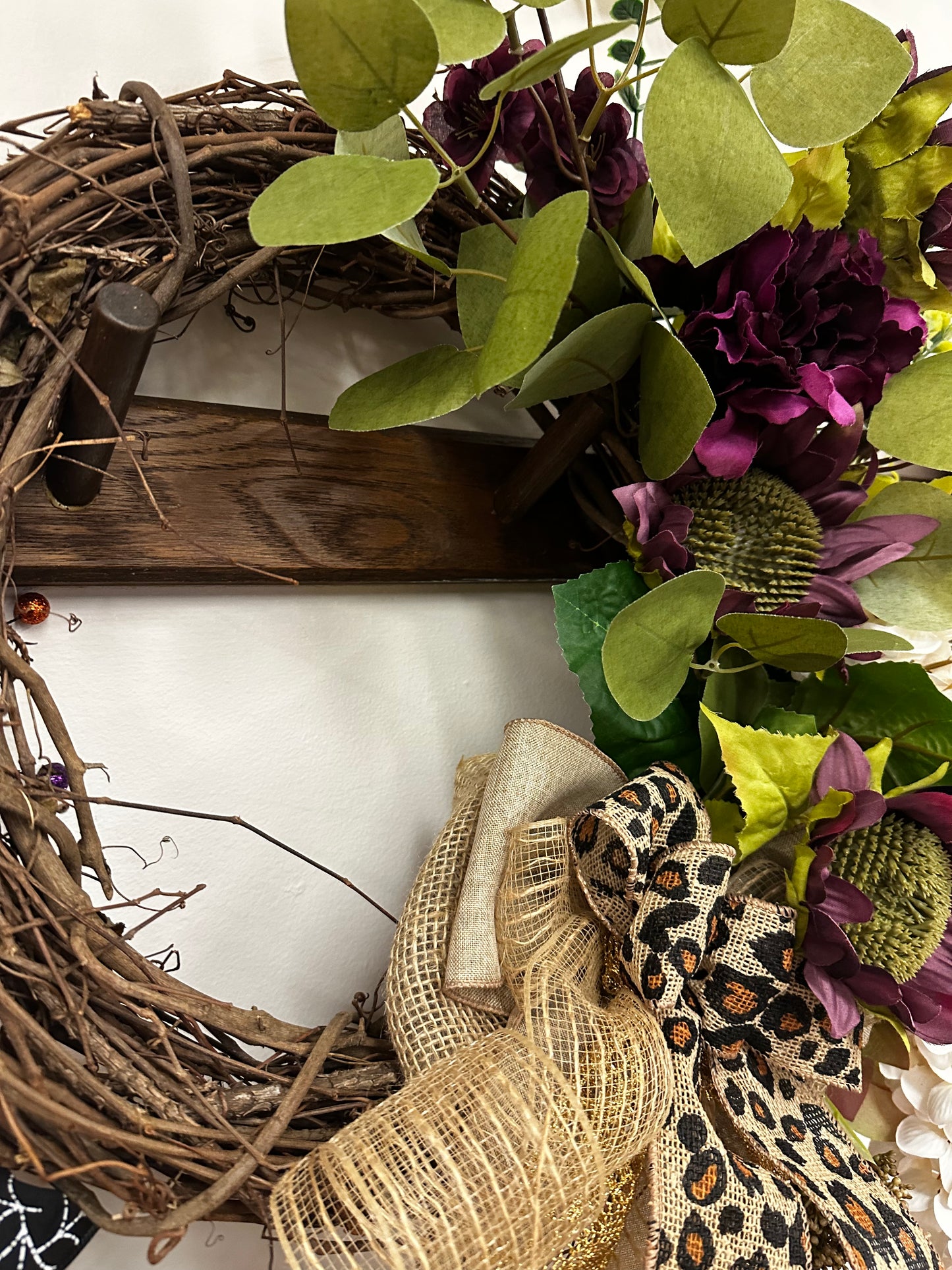 Purple Sunflower Wreath Leopard Accents Grapevine base