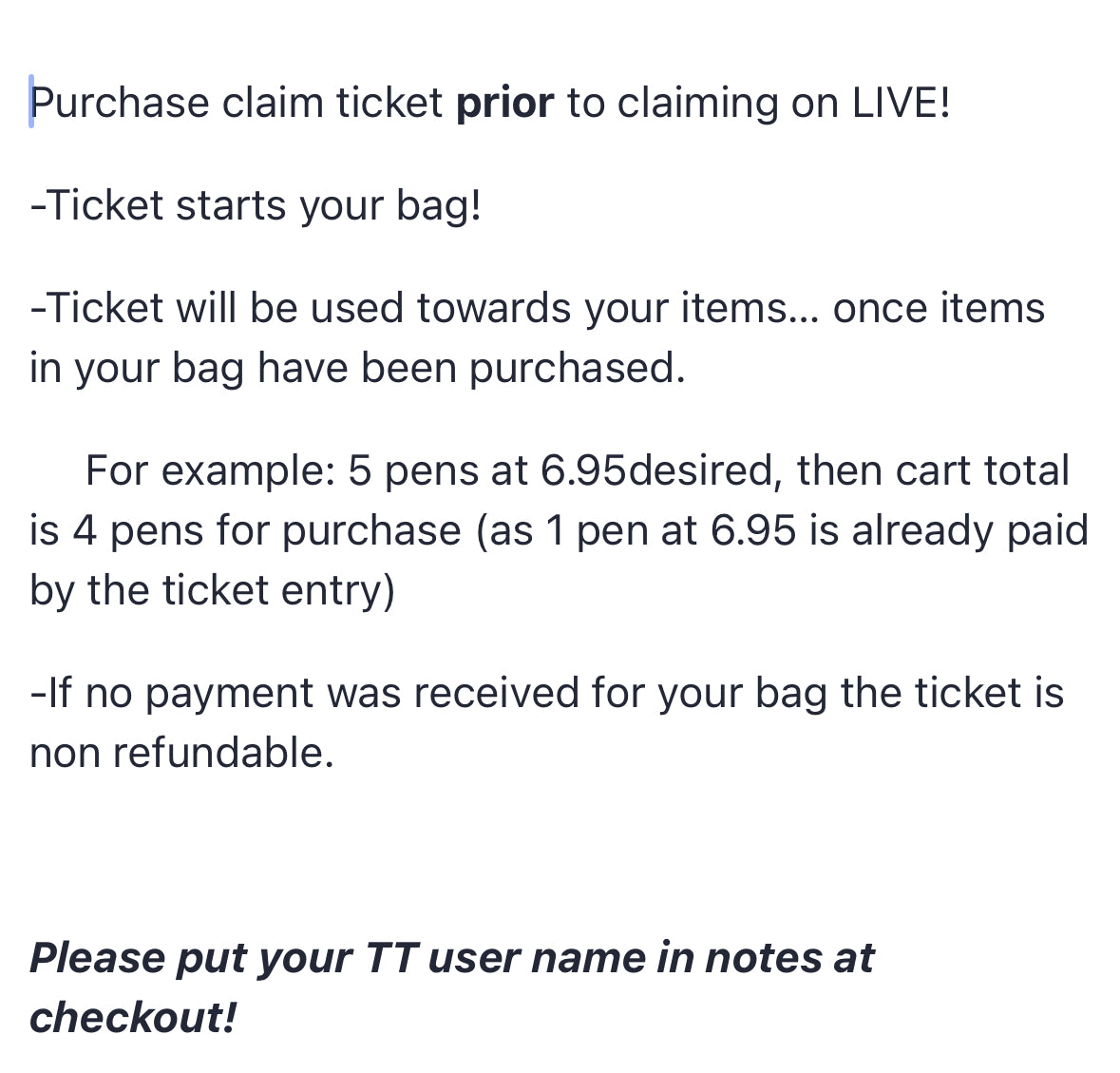 Claim Ticket - Live Only